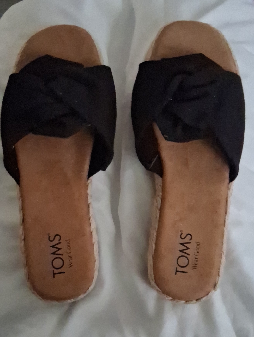 TOMS Black Knotted Espadrille Slide Mules